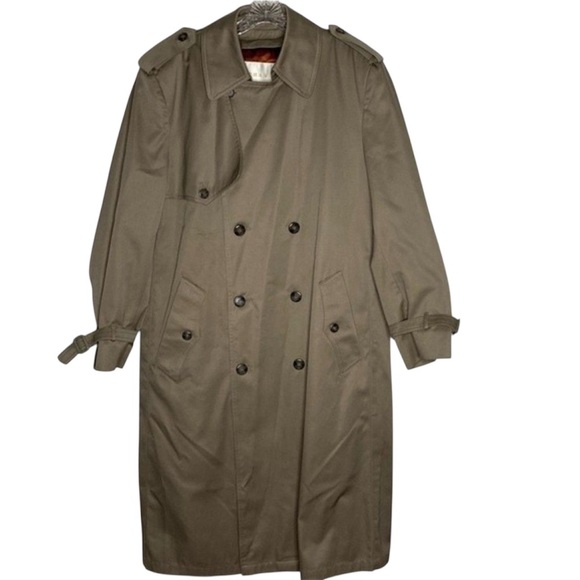 London Fog Other - Vintage 80s London Fog Trench Coat Men 40R Beige Double Breasted Long Belt Liner